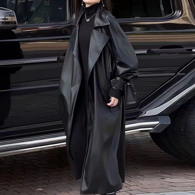 2025 Autumn New High-End Fashion Trend Over-The-Knee Leather Jacket for Women with a Sophisticated Dark Style and Fashionable Coat 2025 Autumn New High-End Fashion Trend Over-The-Knee Leather Jacket for Women with a Sophisticated Dark Style and Fashionable Coat