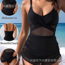 2025新款连体泳裙欧美时尚泳衣女比基尼性感镂空抽绳BS泳装bikini