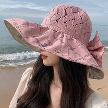 夏季帽子女 新款花布大帽檐太阳帽 海边度假遮阳帽防晒彩胶渔夫帽