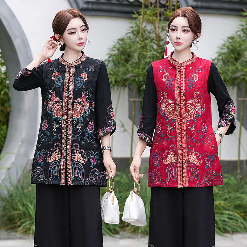 Spring and Autumn Chinese-Style Heavy Embroidery Vest Retro Sleeveless Outerwear New Ethnic Style Women's Jacket Vest