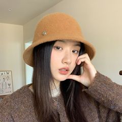 秋冬季新款羊毛保暖盆帽女时尚百搭纯色渔夫帽户外旅游小众帽子潮