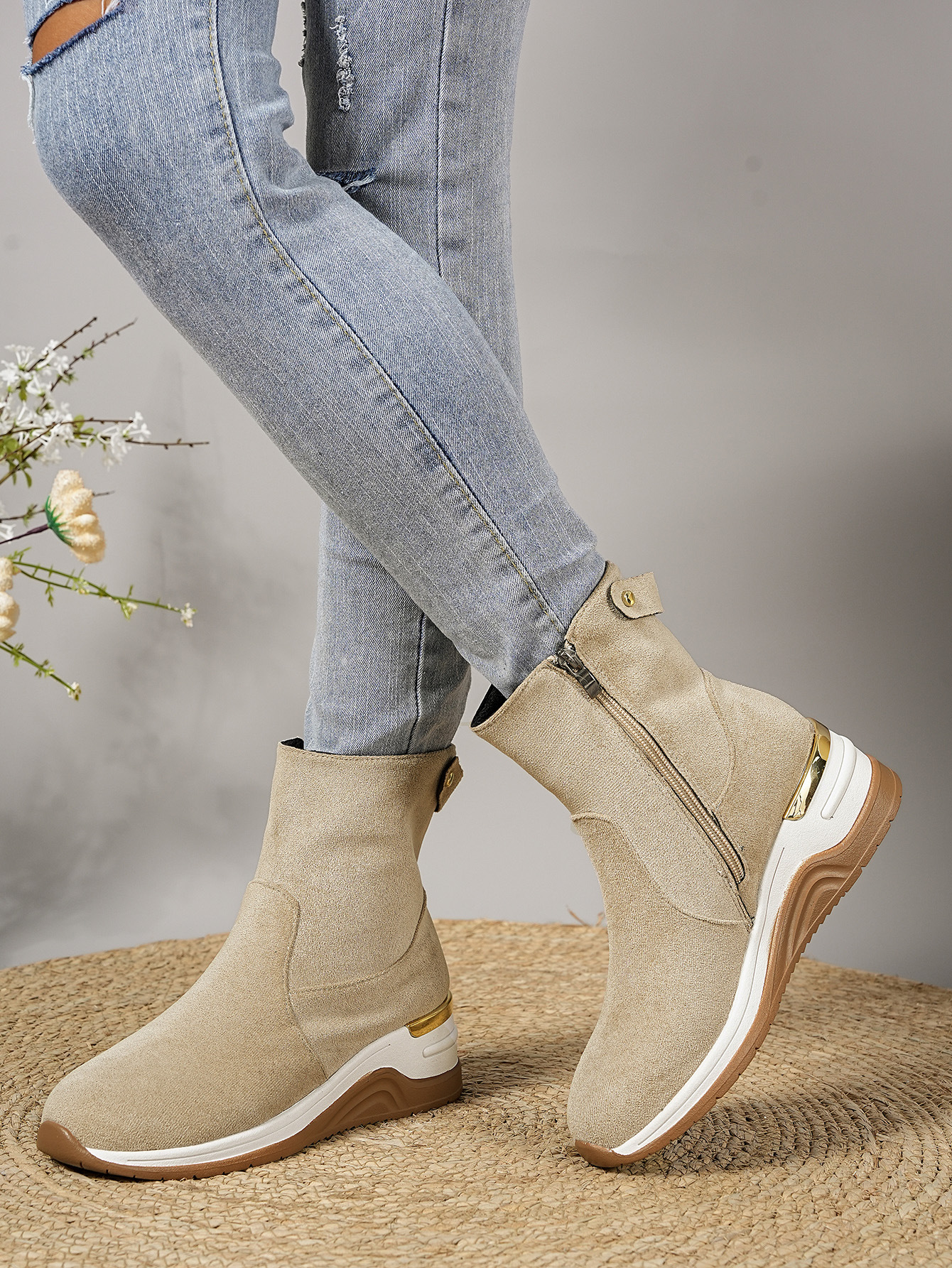 Women's Suede Wedge Ankle Boots With Side Zipper And Platform_voghion.com