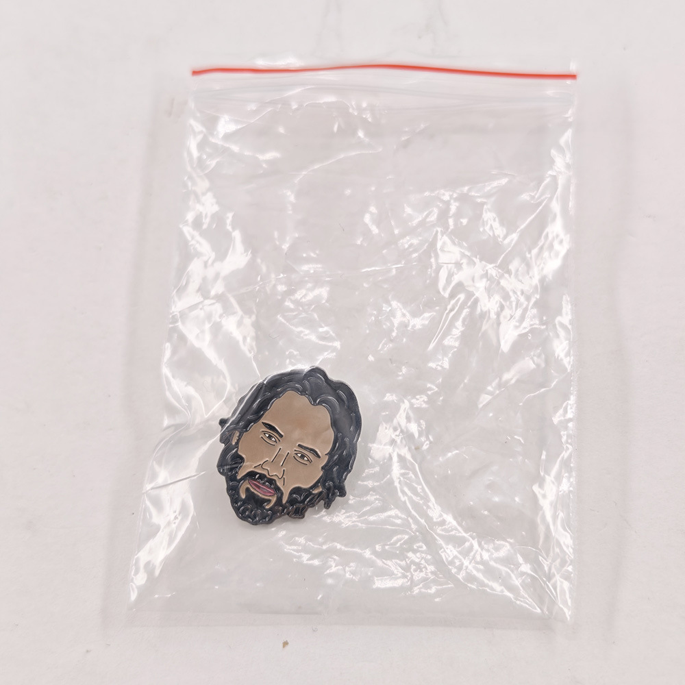Enamel brooch featuring long hair and a full beard, fan badge for movie enthusiasts, niche collectible, personalized accessory