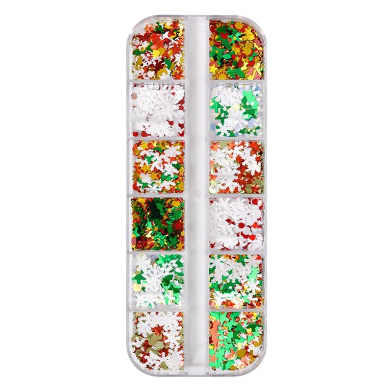 Nuevas lentejuelas de uñas transfronterizas Otoño e invierno japonés lentejuelas de copo de nieve Lentejuelas navideñas ultrafinas uñas decorativas parche mixto