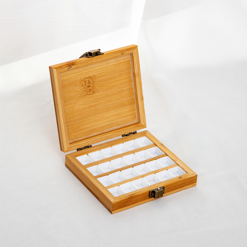 Caja de pintura de acuarela 36 caja vacía de cuadros caja de madera de bambú medio bloque 48 color caja de tóner portátil caja de subensamblaje de pintura sólida