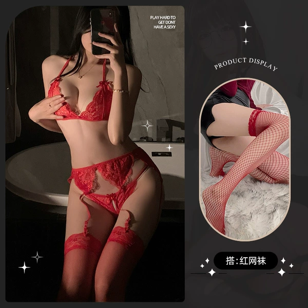 Red set, bra, underwear, 4 piece set