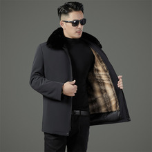 冬季新款狐狸毛领男装大衣中年纳米貂绒内胆翻领外套爸爸装尼克服
