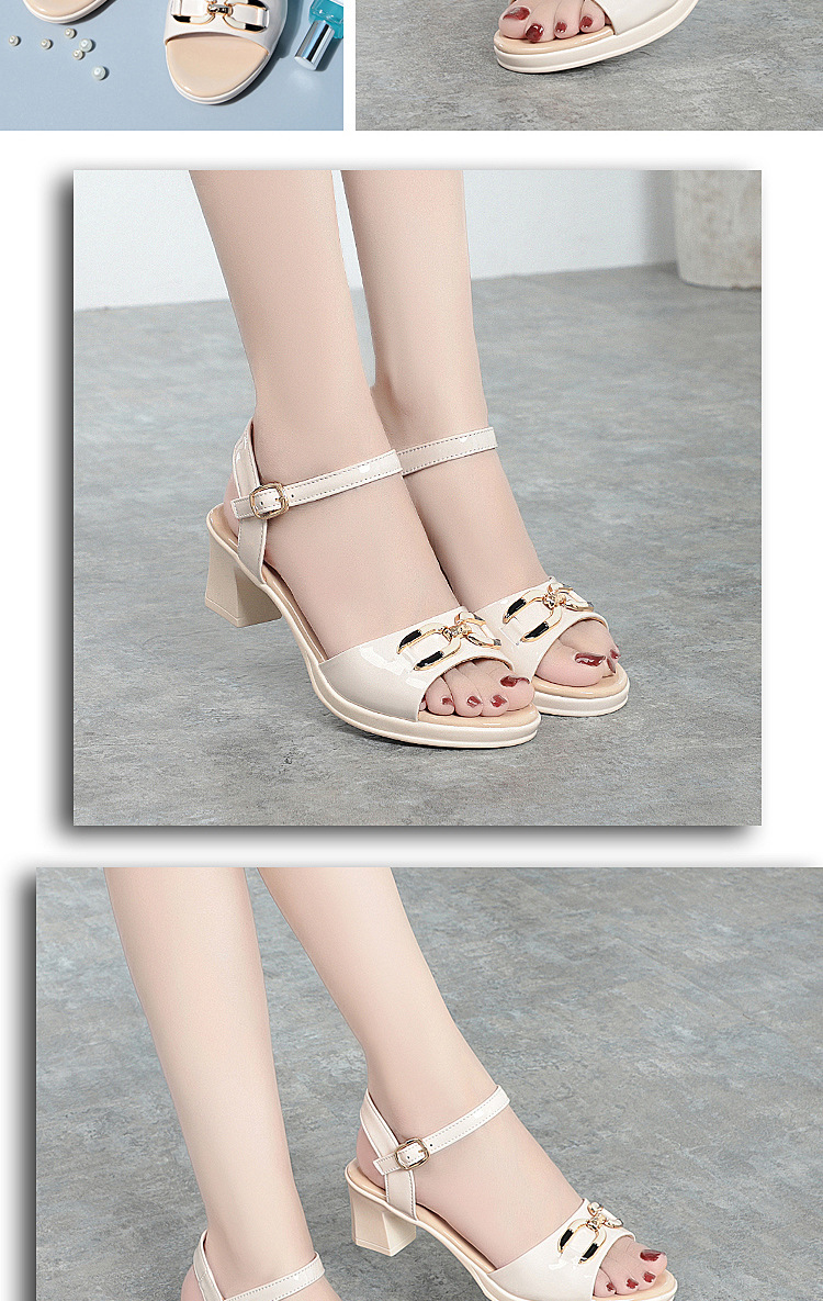 Sandal nữ hở mũi gót vuông da sáng chế, phối váy thanh lịch mùa hè — Màu đen chi tiết 10