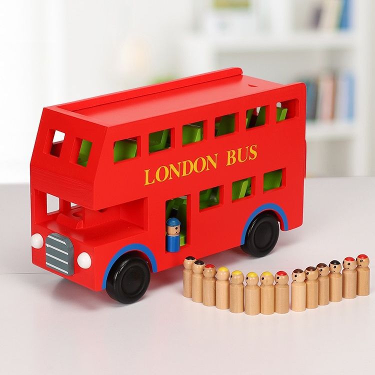 Children's simulation baby bus model car little people travel red bus play house toys