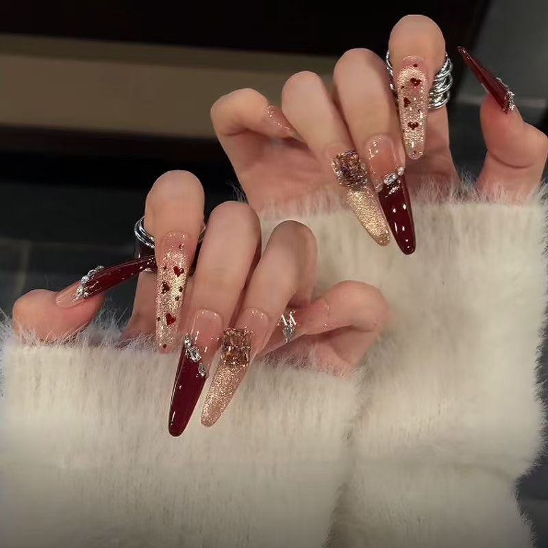 Uñas postizas de ojo de gato transfronterizas, piezas de uñas hechas a mano, uñas postizas, arte de uñas portátil, estilo largo de alta gama.