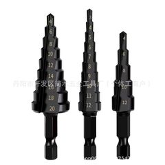クロスボーダー小型 3PC ステップドリルセット六角ハンドルパゴダドリルチタンメッキアルミカーバイドストレート溝多機能ドリル