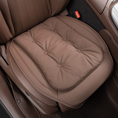High-End Car Seat Cushion, Anti-Fouling Leather Car Seat Cushion, Universal Breathable and Comfortable Nappa Seat Cushion for All Seasons, Car Interior Accessories (Four Seasons Pad) - chestnut-brown-front-row-single-piece-no-standard-model-please-note-the-car-logo