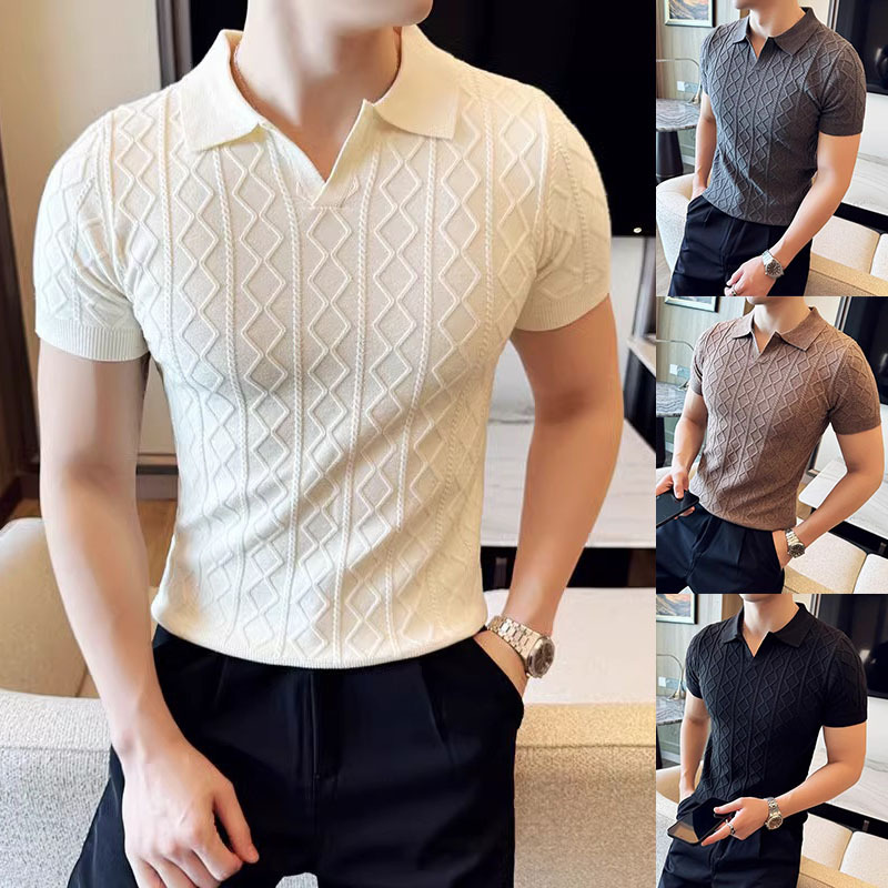 Camisas polo cuello V cuello gaviota camiseta de manga corta texturas de hombre con solapa vieja camiseta de viento de verano fábrica transfronteriza al por mayor