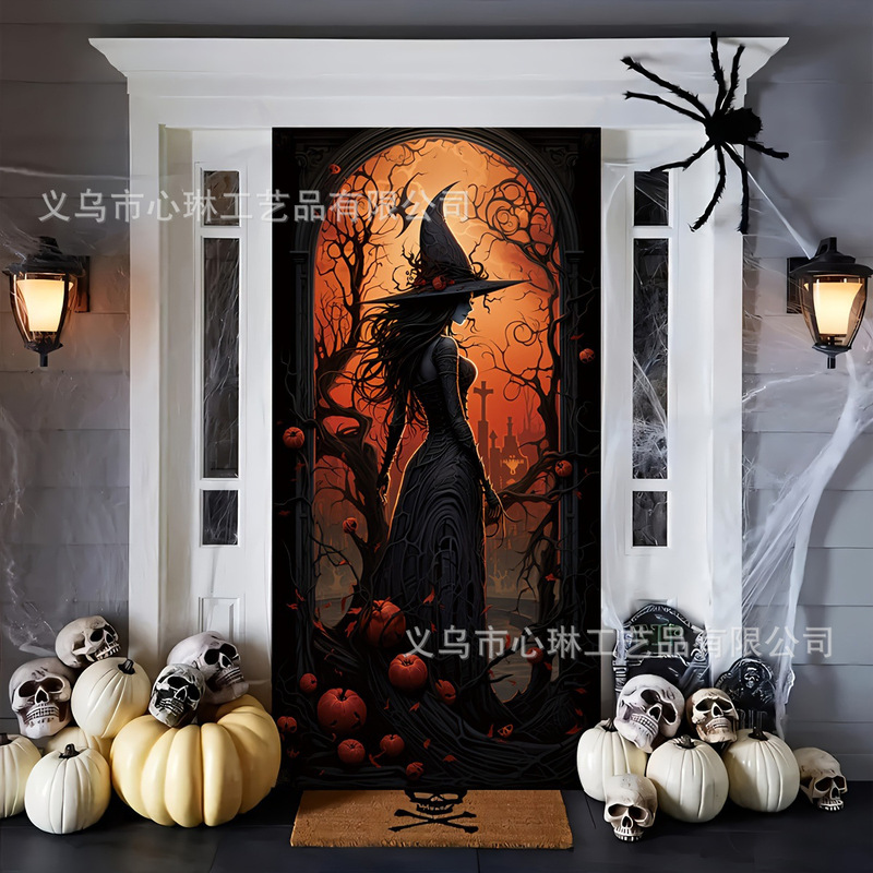 クロスボーダーハロウィンドアカバー背景布ハイエンドホリデーパーティー屋内外バナーシーン装飾吊り布カスタマイズ|undefined