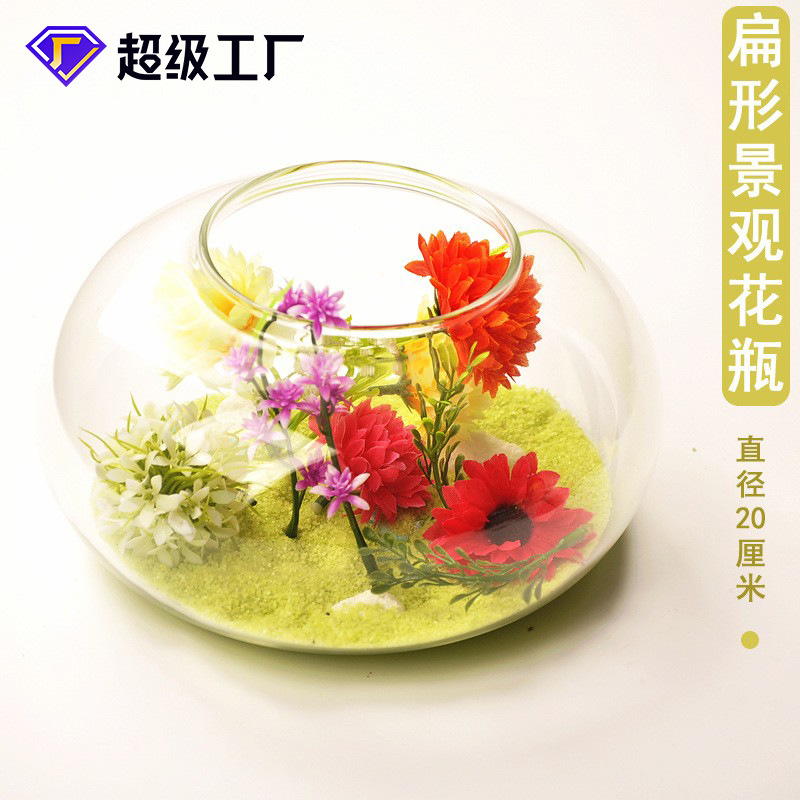 De estilo europeo creativo de vidrio transparente plano paisaje florero hidropónico de La Flor de moda accesorios para el hogar artesanía