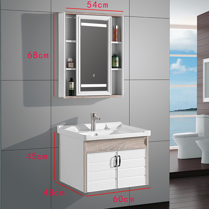 60cm 화이트 북유럽 스타일 캐비닛 세라믹 분지 + 지능형 거울