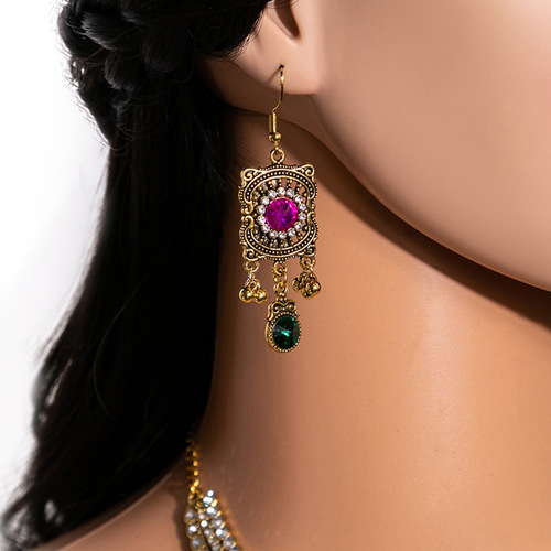 Vintage Exaggerated Water Diamond Necklace, Evening Dress Geometric Square Jewelry Set, Diamond Drop Earrings for Women