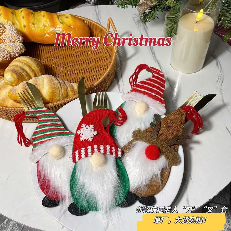 クロスボーダー新作クリスマスデコレーション クリスマスカトラリーセット ノーミットフェイスの老人ルドルフ テーブル食器セットバッグ|undefined