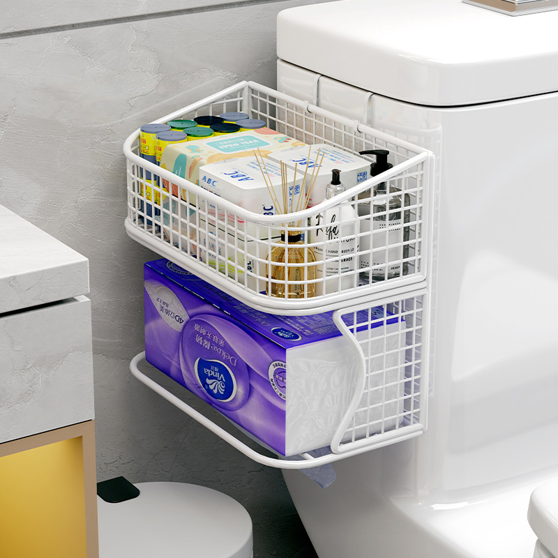 Bathroom Tissue Box Toilet Storage Rack Basket Punch-Free Wall-Mounted Toilet Paper Placement Box Toilet Roll Holder