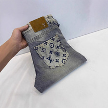 牛仔裤男2025新款韩版修身小脚裤百搭潮流ins印花长裤欧洲站潮牌