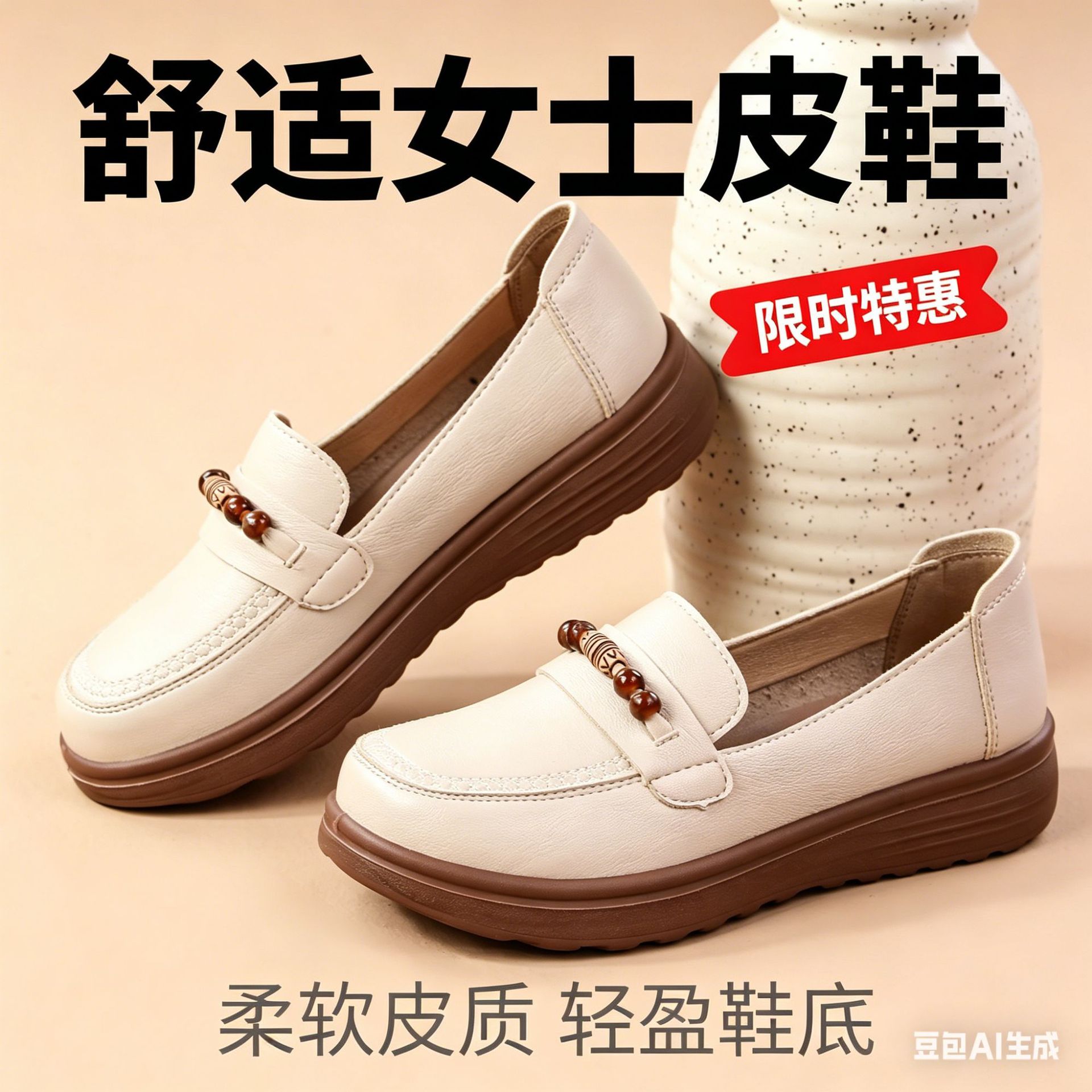 2026 New Style Soft Leather Loafers for Women, Thick-Soled Soft-Soled Slip-On Mom Shoes, Retro Versatile Flat Shoes