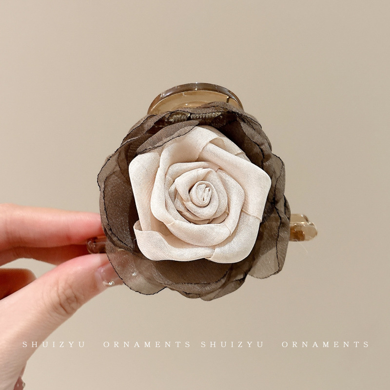 Pinza para el cabello de flor rosa para mujer 2025 nuevo clip de agarre para el cabello con placa posterior de la cabeza grande clip de tiburón de flor para la cabeza horquilla