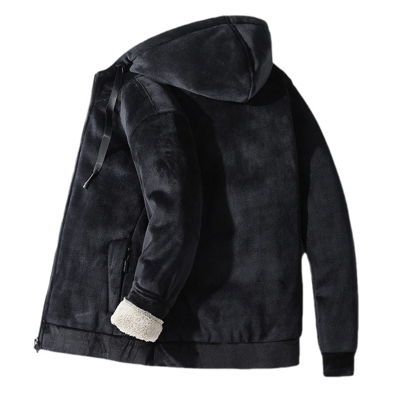 Otoño e Invierno nuevos hombres de terciopelo zorro plateado con capucha engrosada suéter estilo coreano versátil casual lana de cordero caliente chaqueta casual