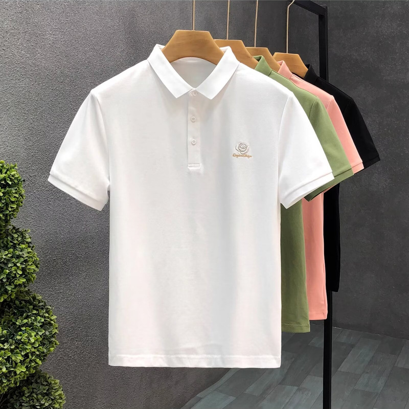 Carefully Selected 2025 New Polo Shirt with a Turn-Down Collar, Short Sleeves, Men's Casual Versatile Rose Embroidery Slim Fit Polo Shirt, Stylish and Handsome Carefully Selected 2025 New Polo Shirt with a Turn-Down Collar, Short Sleeves, Men's Casual Versatile Rose Embroidery Slim Fit Polo Shirt, Stylish and Handsome