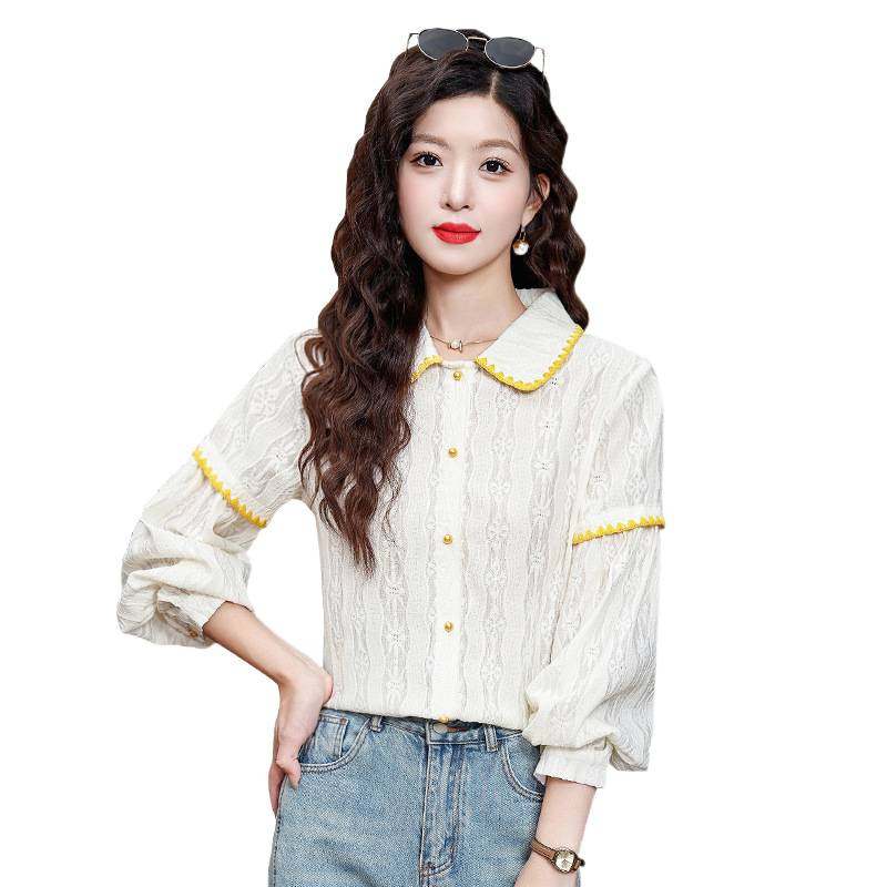 翻领灯笼袖长袖衬衫女2025春秋季新款宽松减龄上衣复古打底衫衬衣|undefined