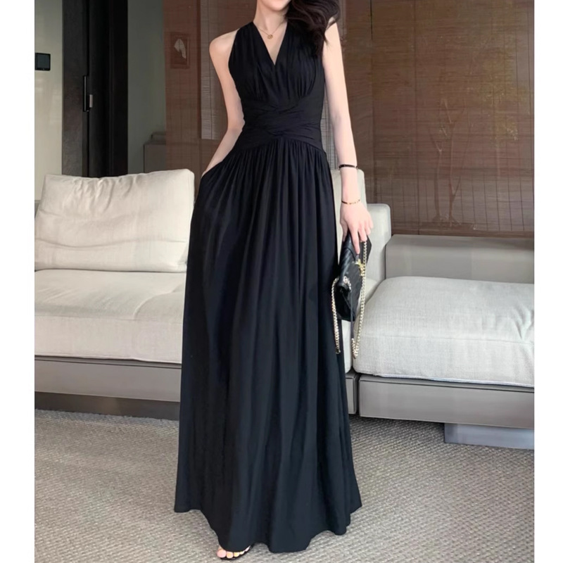 French Style Yujie High-end V-neck Neck dress Summer New Seaside Vacation Slimming Waist Elegant Long Dress French Style Yujie High-end V-neck Neck dress Summer New Seaside Vacation Slimming Waist Elegant Long Dress