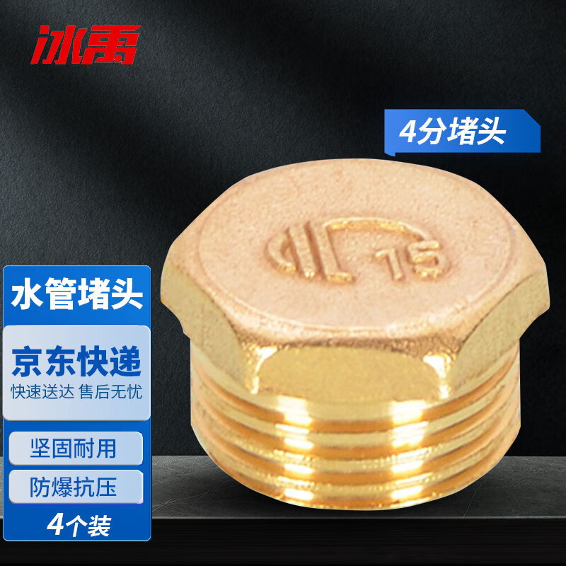 冰禹 堵头水管堵帽 管堵 闷头丝铜堵头 外丝4分堵头（4个）