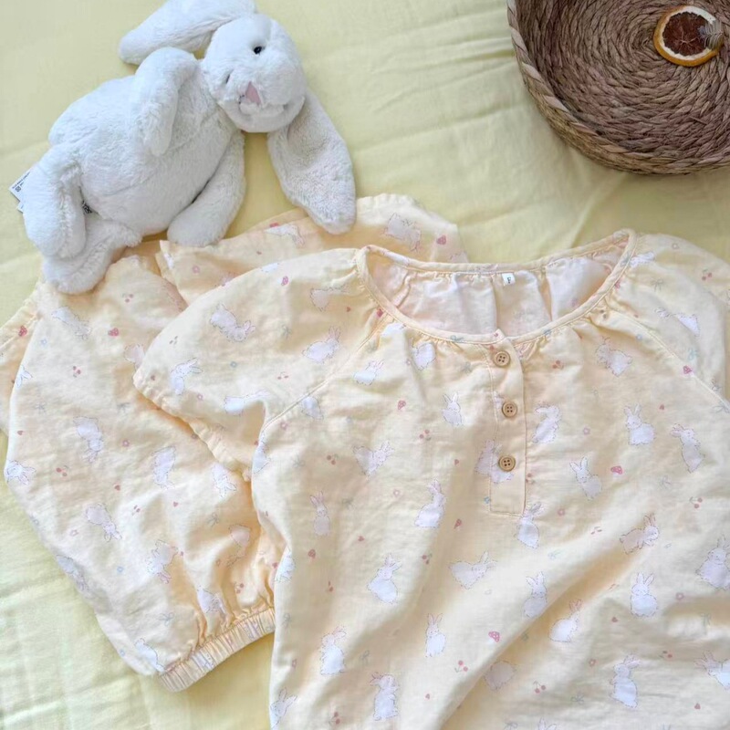 Round Neck~Short-Sleeved Shorts, Ins-Style A-Class Cotton Double-Layer Gauze Pullover Pajamas, Cute Loungewear, Skin-Friendly and Breathable Round Neck~Short-Sleeved Shorts, Ins-Style A-Class Cotton Double-Layer Gauze Pullover Pajamas, Cute Loungewear, Skin-Friendly and Breathable