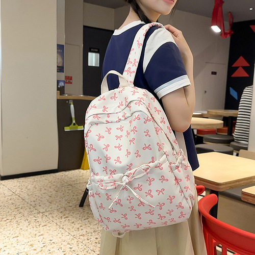 Fashionable versatile school style bow backpack for primary and high school students, college students, high-quality school bag, personalized simple double shoulder bag