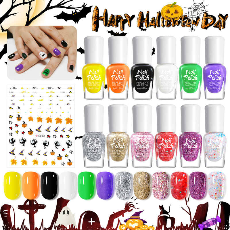 Cross-Border Halloween Children's Nail Polish Set, Environmentally Friendly, Peelable, No-Bake, Quick-Drying, Odorless Glitter Nail Polish Gel Wholesale