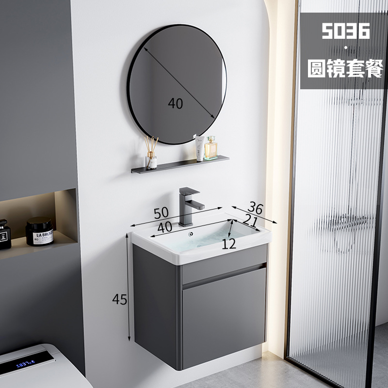 5036 lavabo de cerámica + espejo redondo