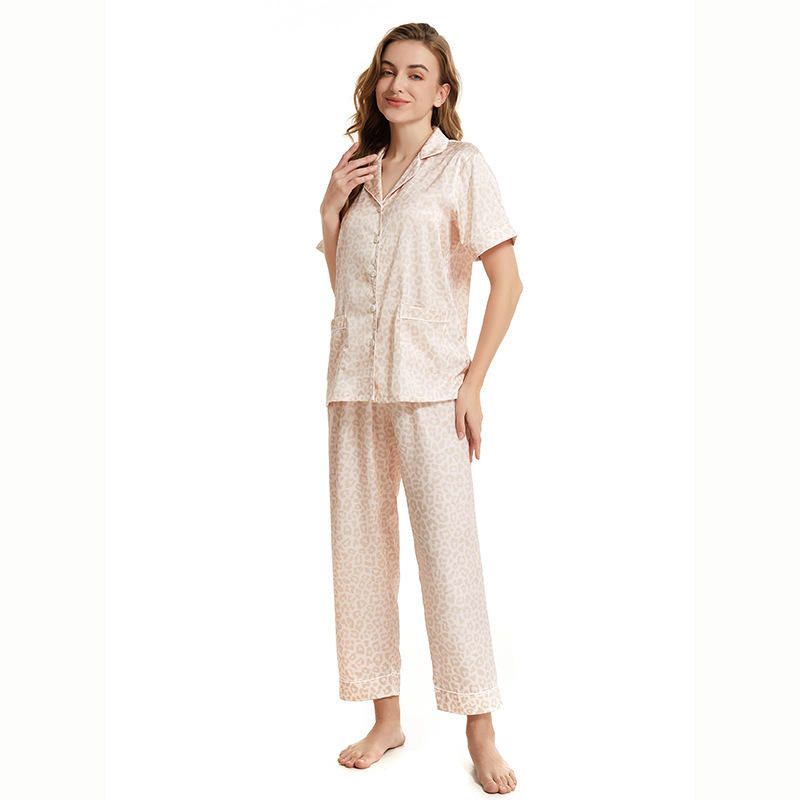 ZF 夏薄い半袖アイスシルクパジャマシルクホーム服セット女性のハイエンド模擬シルクパジャマ卸売|undefined