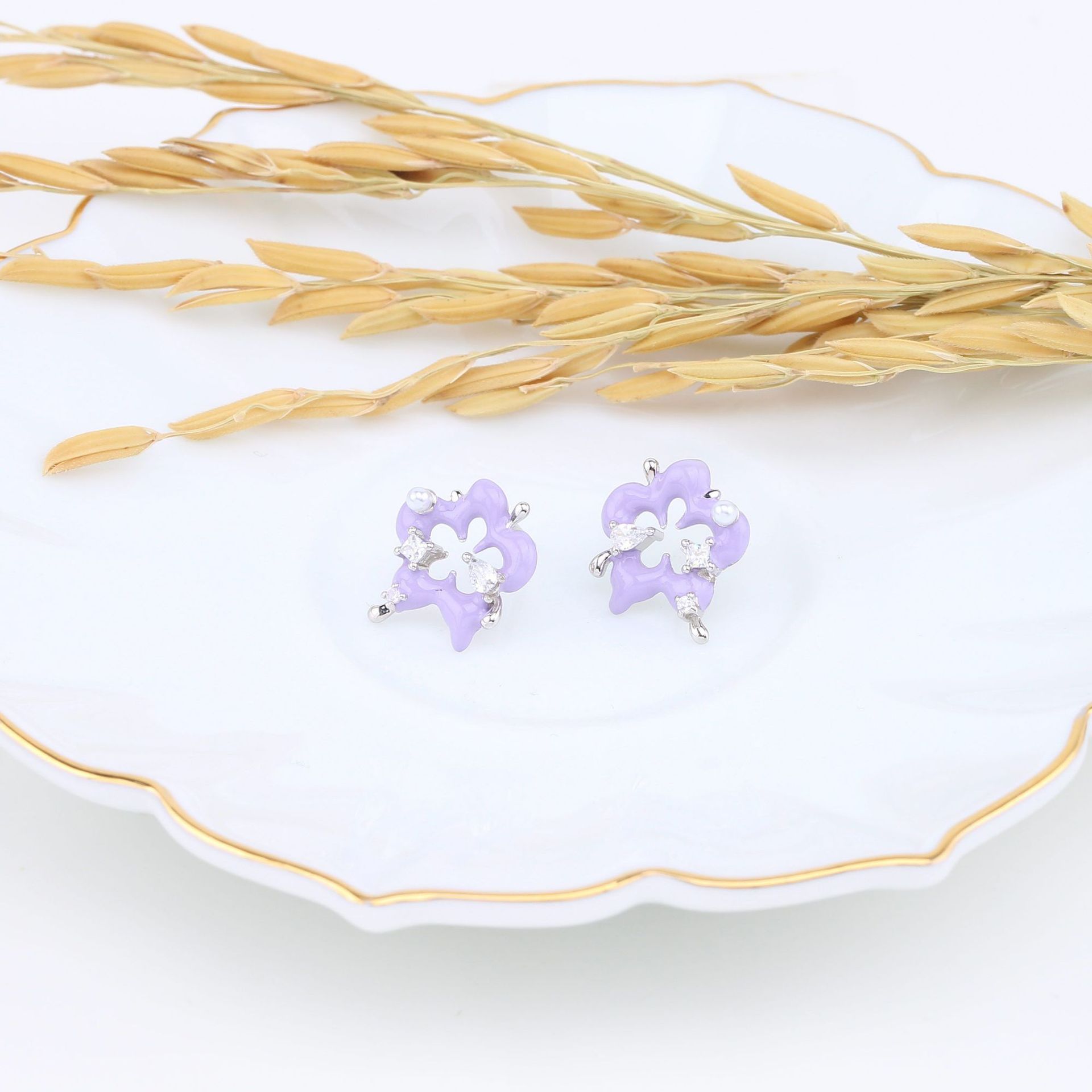 1 Pair Fairy Style Sweet Flower Enamel Plating Inlay Sterling Silver Zircon White Gold Plated Gold Plated Ear Studs display picture 5