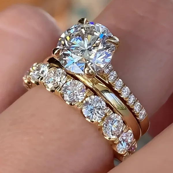 Cao Shi European and American Export Elegant Ring Three-Piece Set with Zircon Elegant Diamond Ring Wedding Party Matchinging Ring
