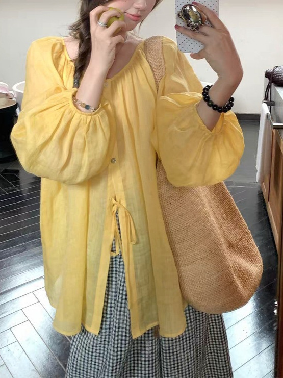 im向 会呼吸的防晒’苎麻/天丝轻盈感灯笼袖上衣女两面穿防晒小衫|undefined