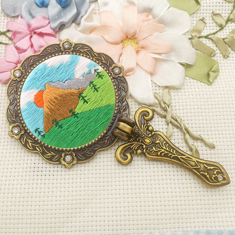 Entrega de una pieza bordado bricolaje paquete de material hecho a mano auto-bordado tela maquillaje espejo novicio estilo antiguo mano laminado espejo