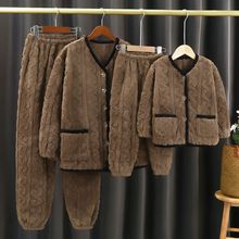 儿童睡衣珊瑚绒冬季加厚加绒亲子装法兰绒可爱母女父子家居服套装