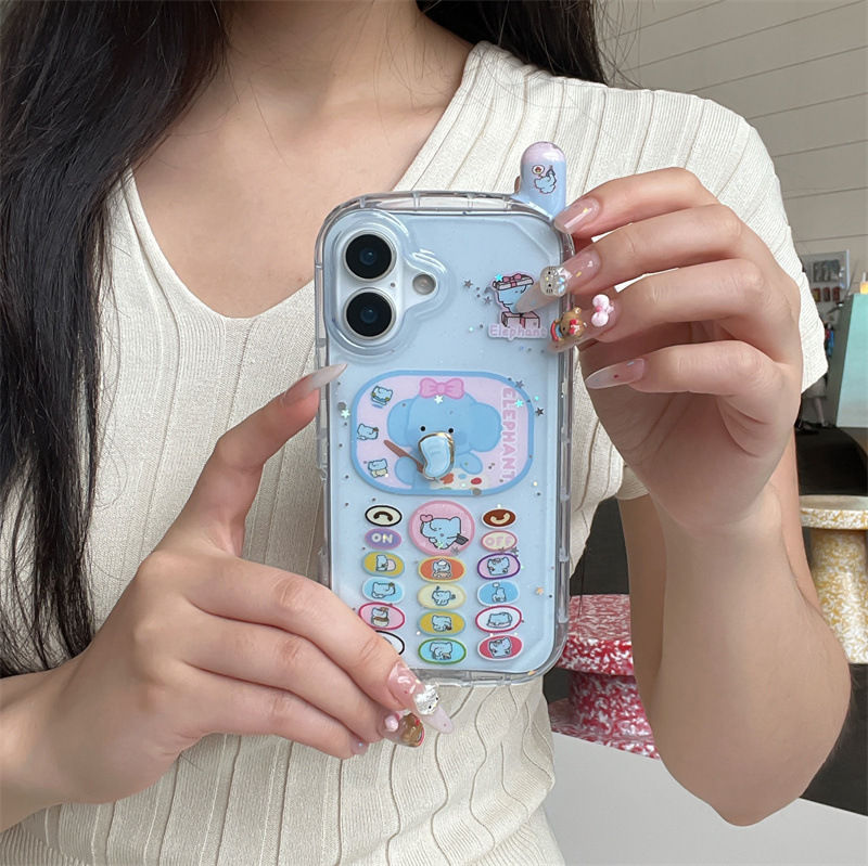 透蓝画画大象立体旋转鼻子适用iPhone17苹果16ProMax手机壳15新款|undefined