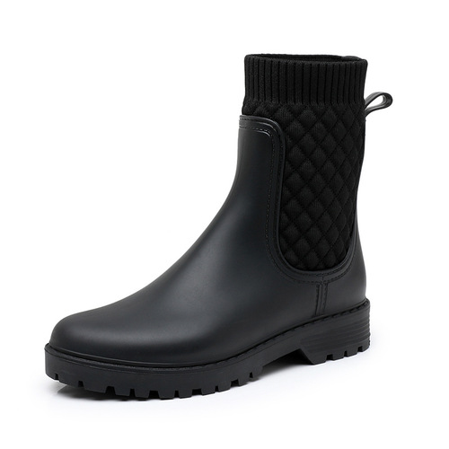 New Women's Short Boot Rain Boots Fashion Rain or Shine Water Shoes Knit Women's Shoes Plastic Water Shoes Cross-border Dropshipping