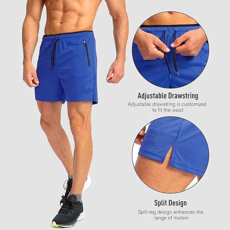 Men's Running Shorts with Zipper Pockets Quick-Dry Gym Workout Shorts 5inch Men's Shorts