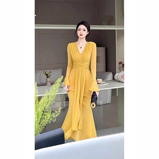 2025新款气质名媛V领垂感连衣裙晚礼服高级感女宴会气质包臀裙子