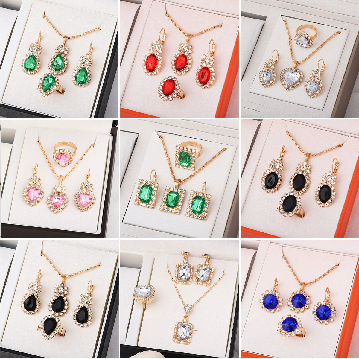 Европейский и американский трансграничный ювелирный набор: колье, серьги, кольцо с бриллиантами, модный свадебный декоративный комплект из трех предметов