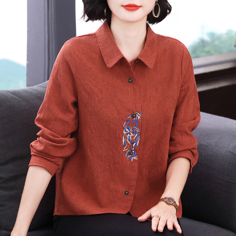 2026 Autumn New Long-Sleeve Women's T-Shirt for Mothers, High-End Niche Design, Loose and Slimming Patchwork Top for Women