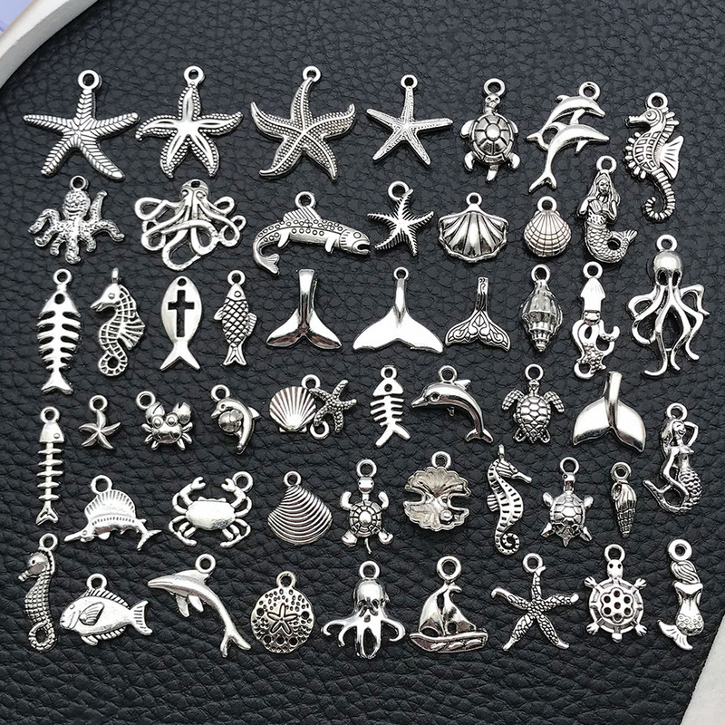 Ancient Silver Starfish and Seahorse Ocean Series Pendants Alloy Jewelry Accessories DIY Necklace Bracelet Charms Factory Direct Sale