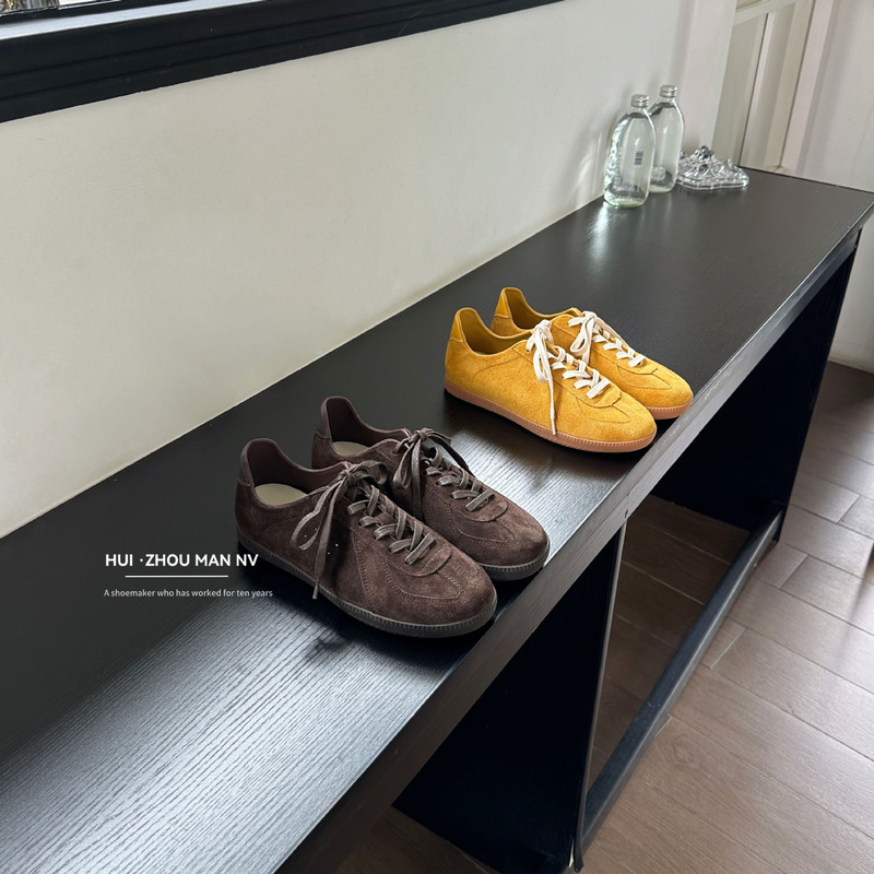 In-stock genuine leather retro height-increasing German training shoes for women, new spring and autumn versatile lace-up soft-soled casual sneakers