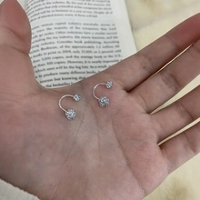 时尚香巴拉镶奥地利水钻弯钩大小钻球耳钉简约耳环流行饰品